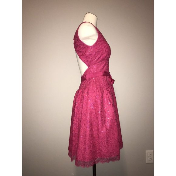 BCBG Max Azria "Katrina" Dark Pink Sequin Lace A-Line Dress, Size 2 NWT! $348 - Picture 2 of 10
